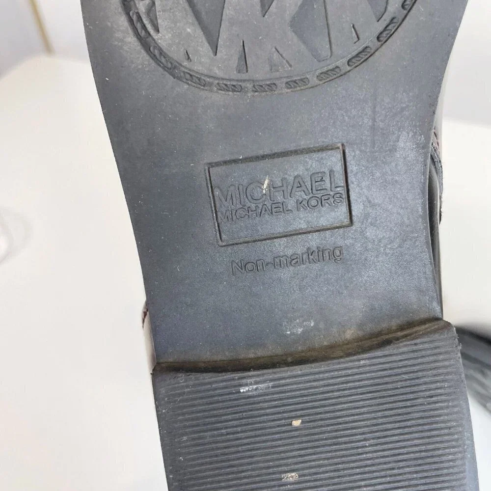 Michael Kors‎ Womens Emma Blaire Tall Riding Boots Black Brown 5 Leather Logo